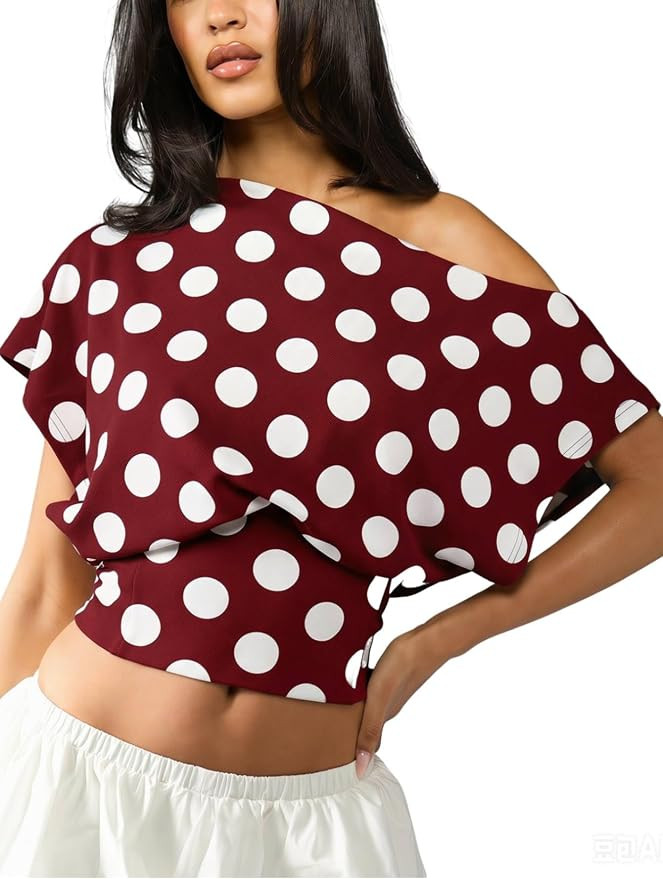 Floerns Women's Polka Dots Off Shoulder Crop Top Short Dolman Sleeveless Elegant Blouses | Amazon (US)