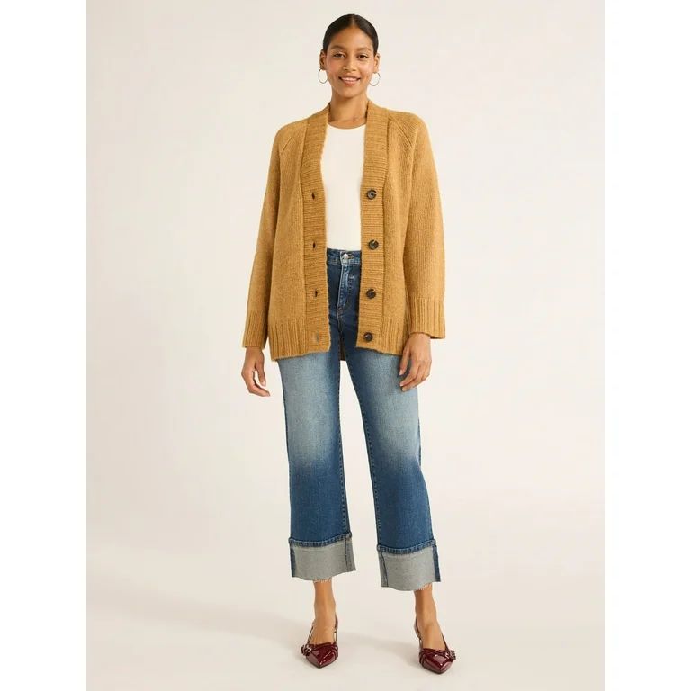 Scoop Women's Oversized V Neck Cardigan Sweater, Midweight, Sizes XS-XXL - Walmart.com | Walmart (US)