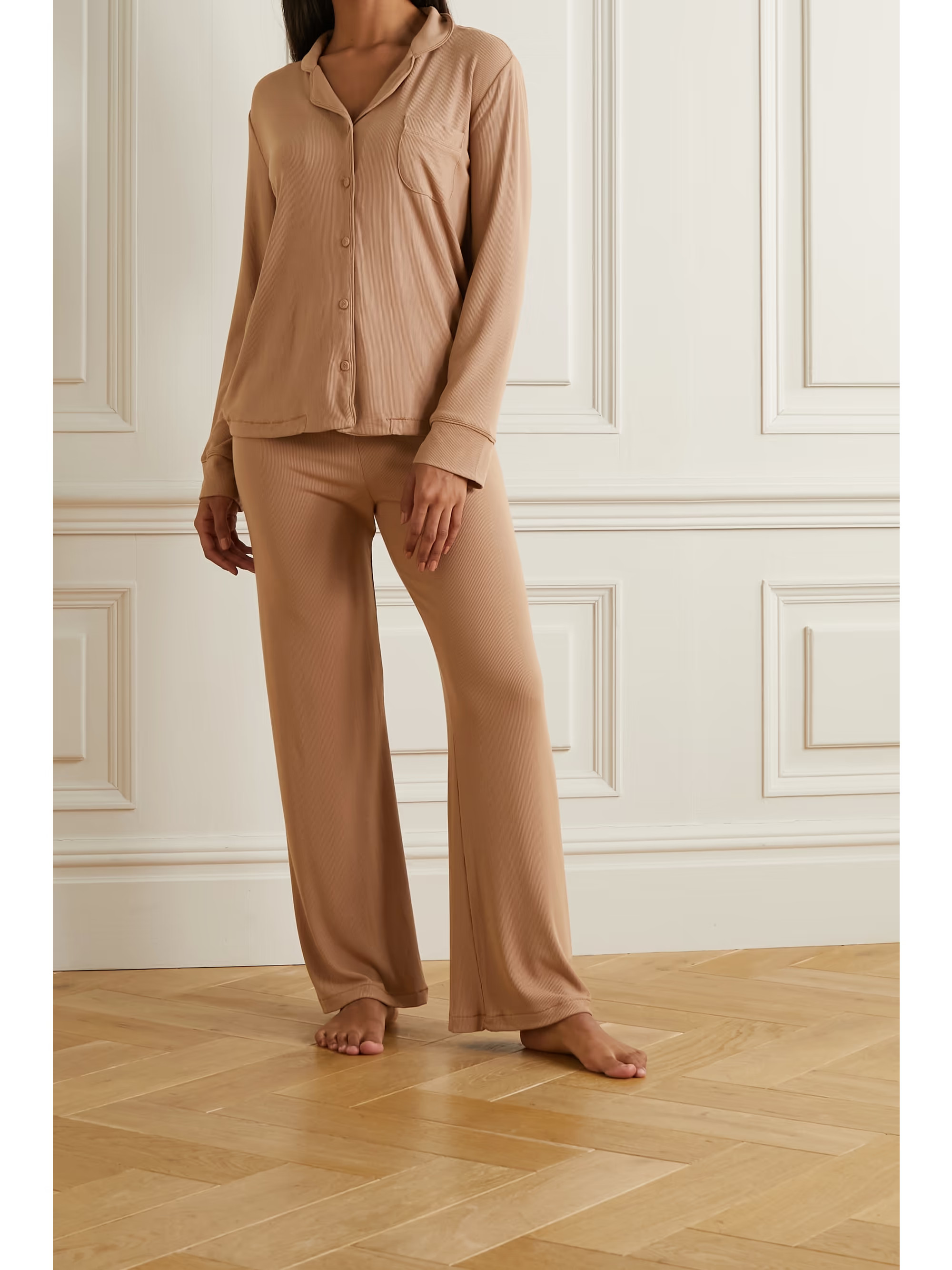 Ribbed stretch-modal jersey lounge set - Camel | NET-A-PORTER (US)