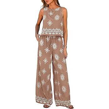 PRETTYGARDEN Women's 2026 Summer 2 Piece Lounge Sets Boho Floral Tank Tops Flowy Wide Leg Pants T... | Amazon (US)