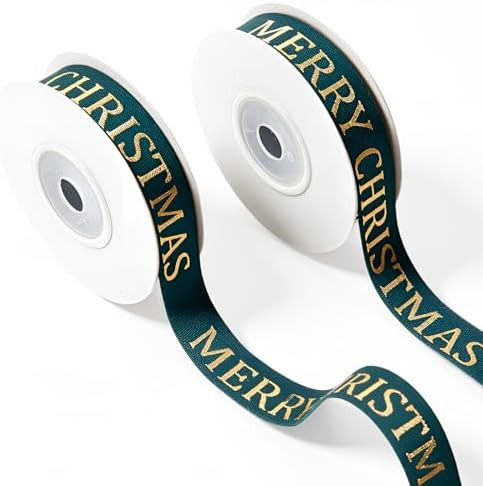 Christmas Ribbon Bulk for Gift Wrapping 5/8" Glitter Gold Merry Christmas Cotton Ribbon Xmas Bows... | Amazon (US)