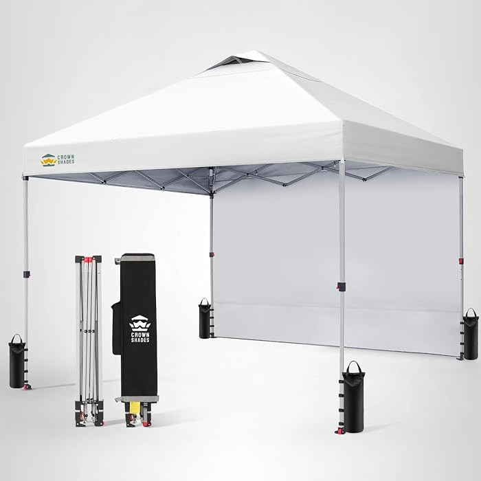CROWN SHADES 10x10 Pop Up Canopy with 1 Side Wall - Beach Tent with One Push Setup - Outdoor Sun ... | Amazon (US)