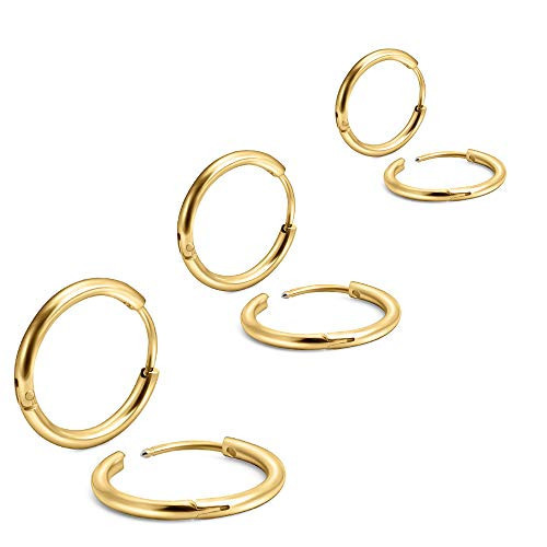6Pcs 316L Surgical Stainless Steel Small Gold Huggie Hoop Earrings 6mm 8mm 10mm Hypoallergenic Earrings Hoop Cartilage Helix Lobes Hinged Sleeper Earrings for Men Women （6mm 8mm 10mmGold） | Amazon (US)