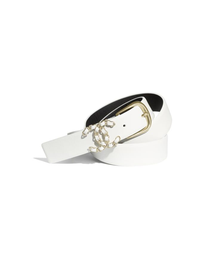 Calfskin & Gold-Tone Metal White Belt | CHANEL | Chanel, Inc. (US)