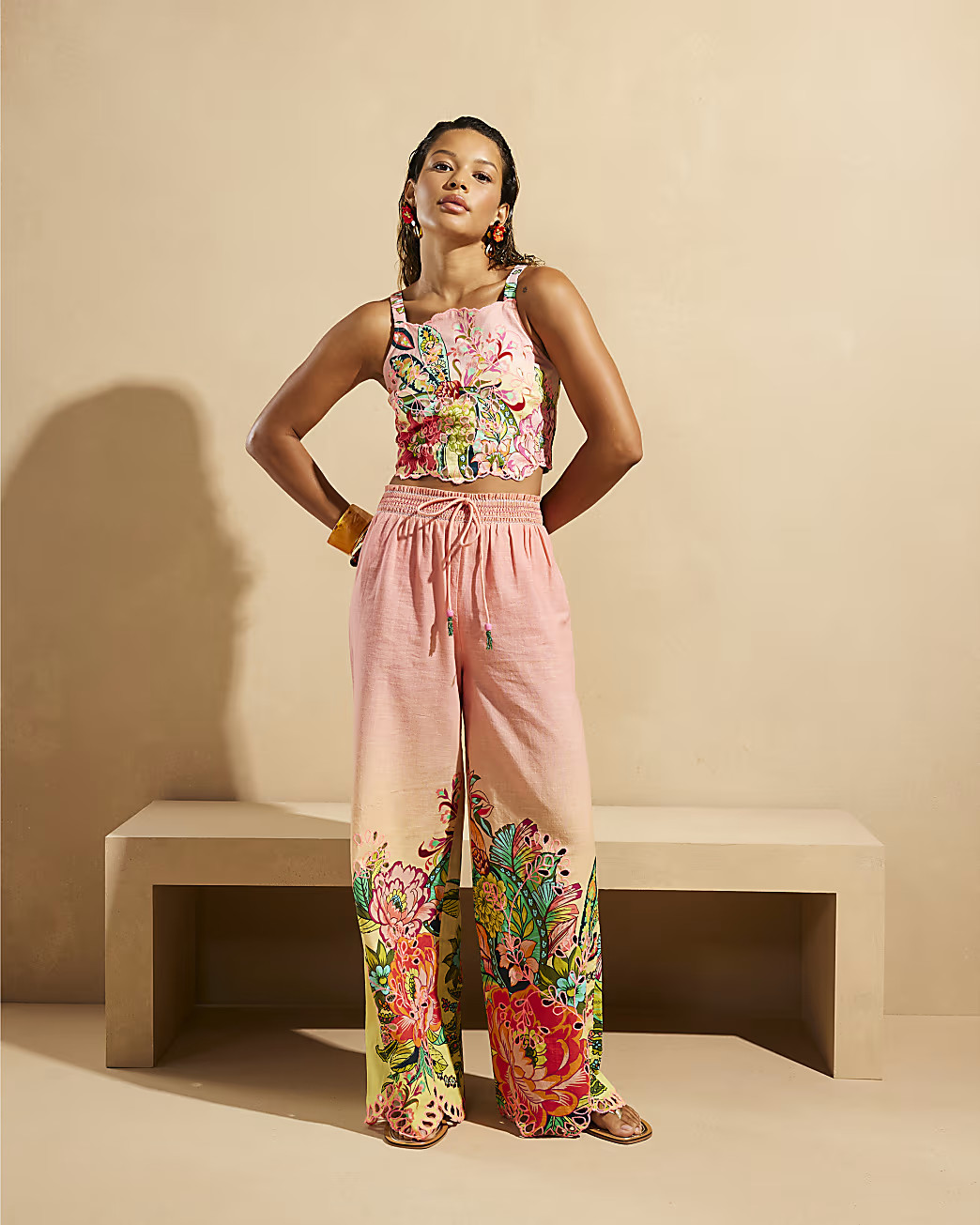 Pink Del Maar Cutwork Floral Trousers | River Island UK & IE