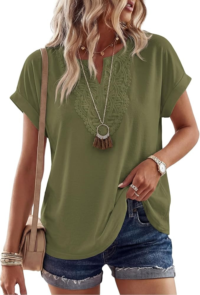 PRETTYGARDEN Womens Summer Tops Casual Short Sleeve V Neck Shirts for Women Loose Fit Going Out T... | Amazon (US)