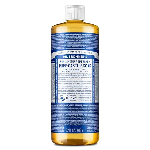 Dr. Bronner's Pure-Castile Liquid Soap- Made with Regenerative Organic Certified Oils- 18-in-1 Uses for Face, Body, Hand, Hair, Laundry & More- Vegan, Non-GMO- All Natural Body Wash- Peppermint,32oz | Amazon (US)