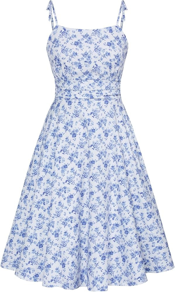 Belle Poque 2026 Summer Dress for Women Spaghetti Strap Flowy Midi Beach Sundress Vintage Wedding... | Amazon (US)