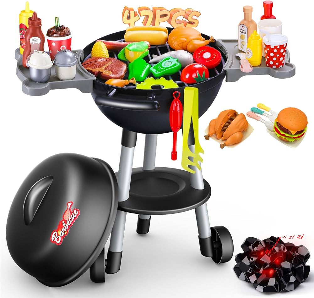 47 PCS Kids Kitchen Toys Set, Kids Toy Grill Playset, Interactive Toy BBQ Grill Set with Sound&Li... | Amazon (US)