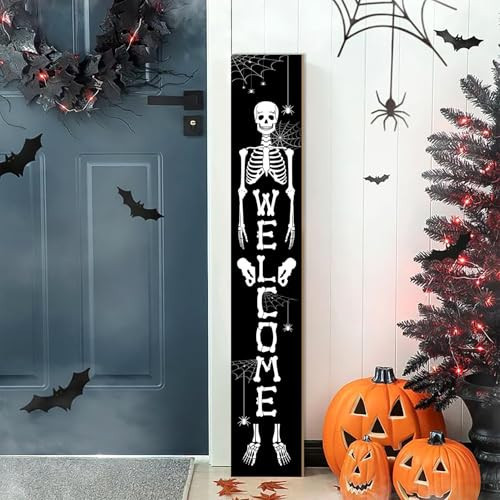 Halloween Porch Sign Welcome Sign Skull Wooden Hanging Sign Door Porch Standing Decorative Signs for Halloween Home Decor 47.2"H | Amazon (US)