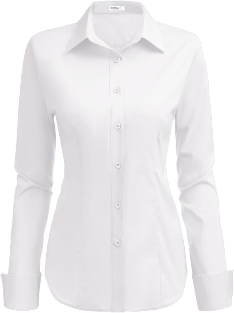 HOTOUCH Womens Stretch Basic Button Down Shirt Long Sleeve Slim Fit Dress Shirts Solid Business W... | Amazon (US)