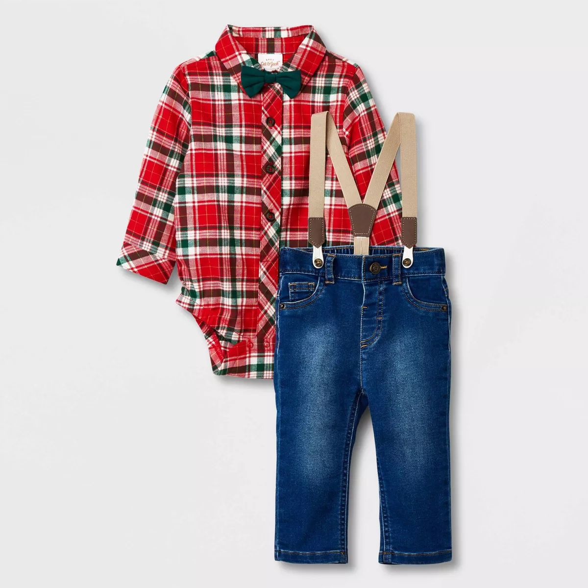 Baby Boys' Holiday Plaid Suspender Top & Bottom Set - Cat & Jack™ Red | Target