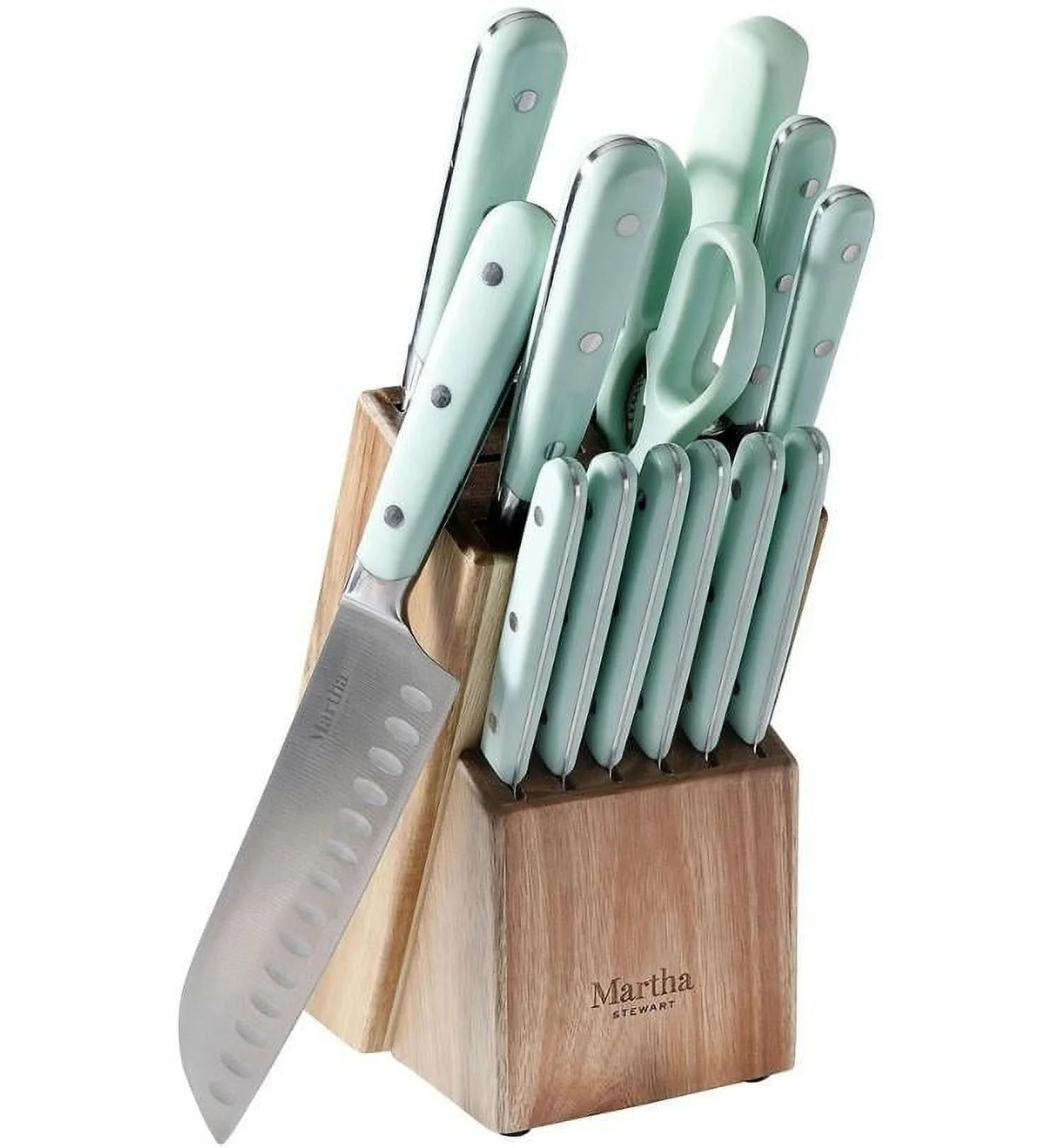 MARTHA STEWART 14-PIECE CUTLERY SET, Green with Wood Block | Walmart (US)