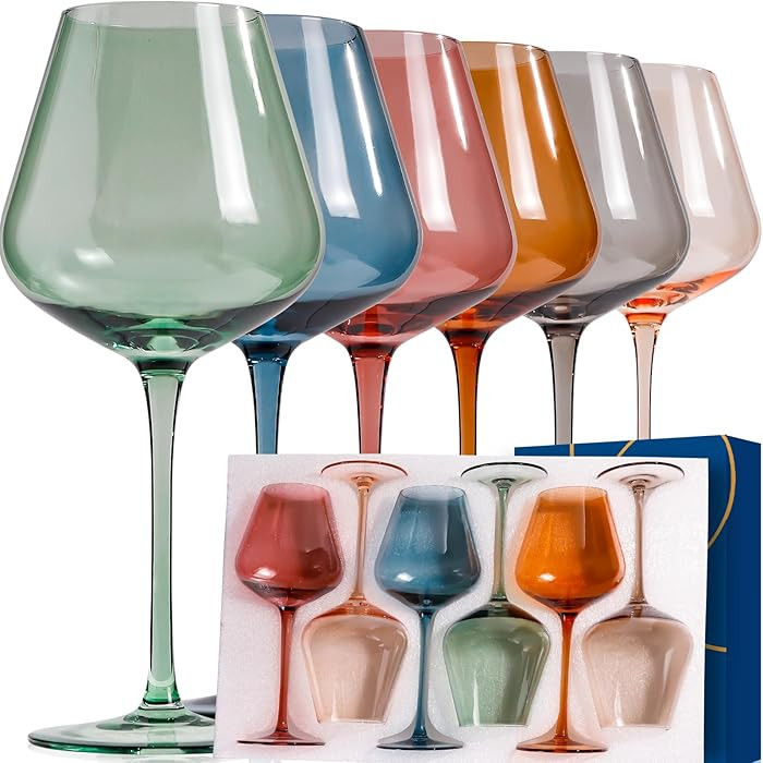 Colored Wine Glasses Set of 6 -【Hand Blown】 18oz Colorful Crystal Burgundy Wine Glass Colored... | Amazon (US)
