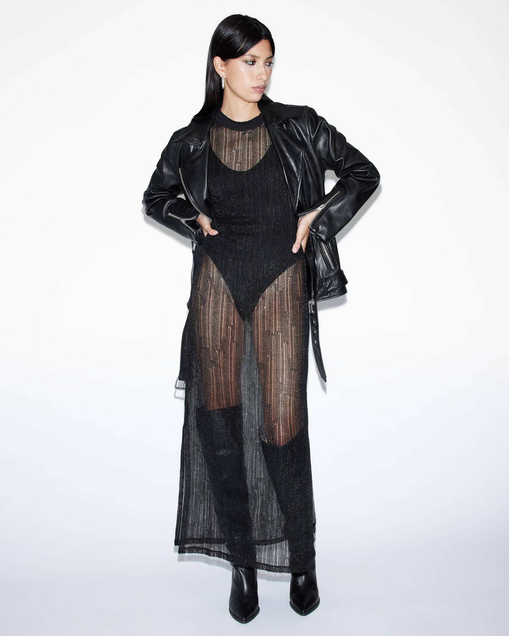 Giana Metallic Open Stitch Midi Dress | AllSaints UK