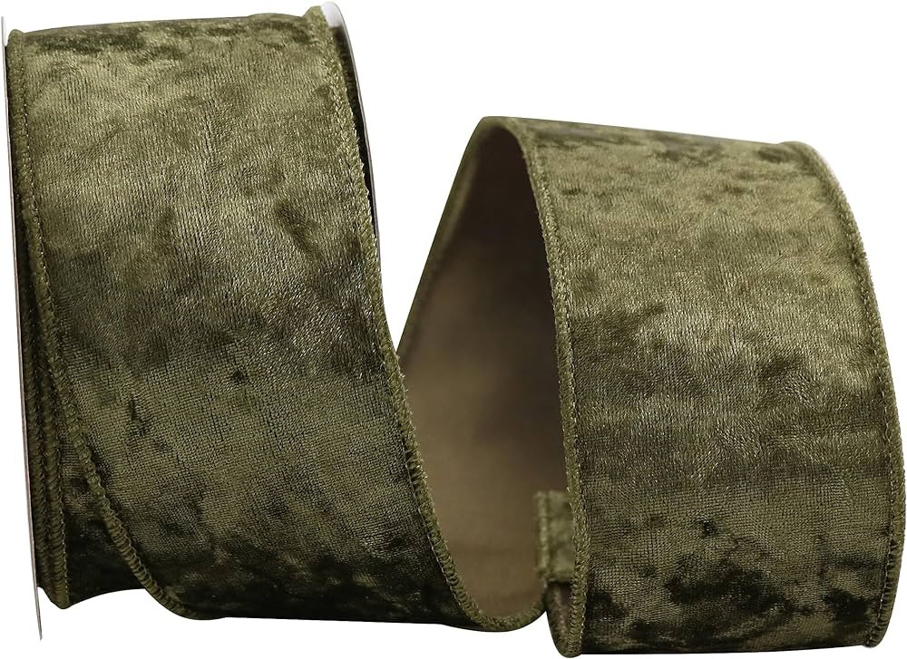 MAYREEL Green Crushed Velvet Ribbon Wired 2.5" x 10 Yards Christmas Wired Edge Ribbon Olive Green... | Amazon (US)