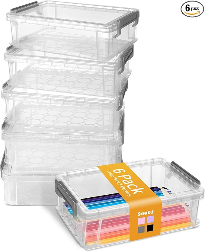 Sooez 6 Pack Extra Large Pencil Box, Plastic Pencil Case Crayon Box, Clear Marker Organizer Plast... | Amazon (US)