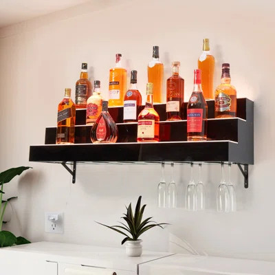 LED Lighted Liquor Bottle Display Shelf, Acrylic Bar Shelf with App & Remote Control | Wayfair North America