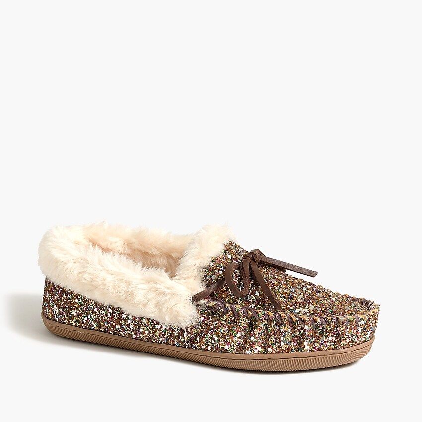 Glitter shearling slippers | J.Crew Factory