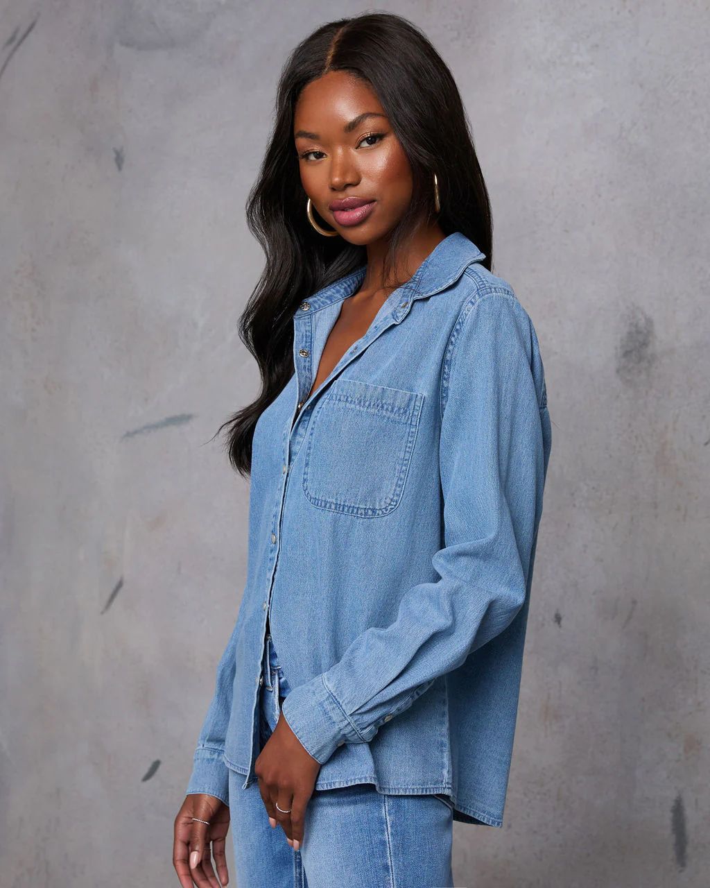 Juniper Haze Denim Button Down Top | VICI Collection