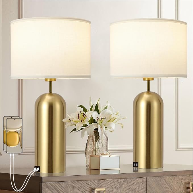 Gold Lamps Set of 2 Touch Control 3-Way Dimmable Bedside Nightstand Lamps Bedroom Lamps Modern Wh... | Amazon (US)