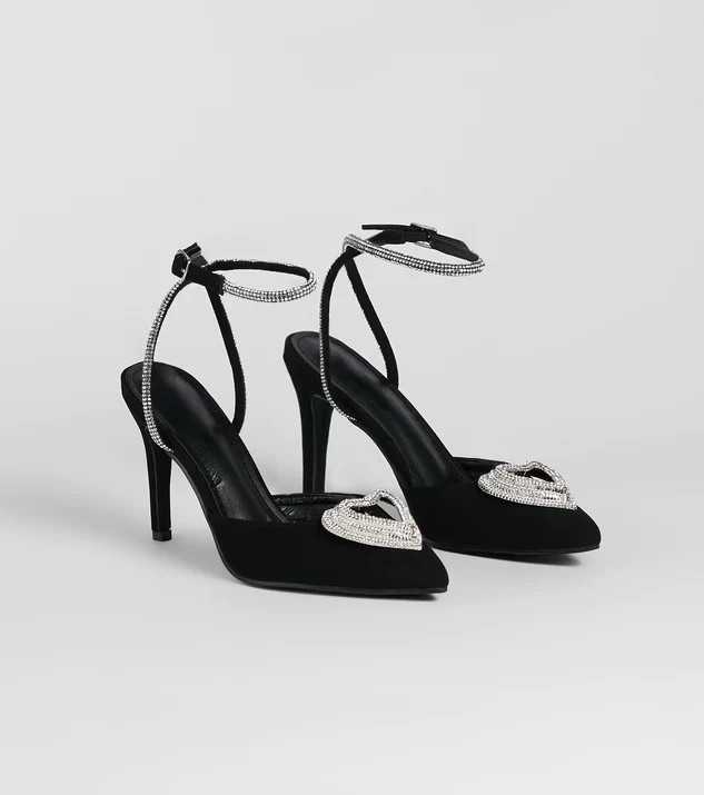 Heart Song Rhinestone Satin Stiletto Pumps | Windsor Stores