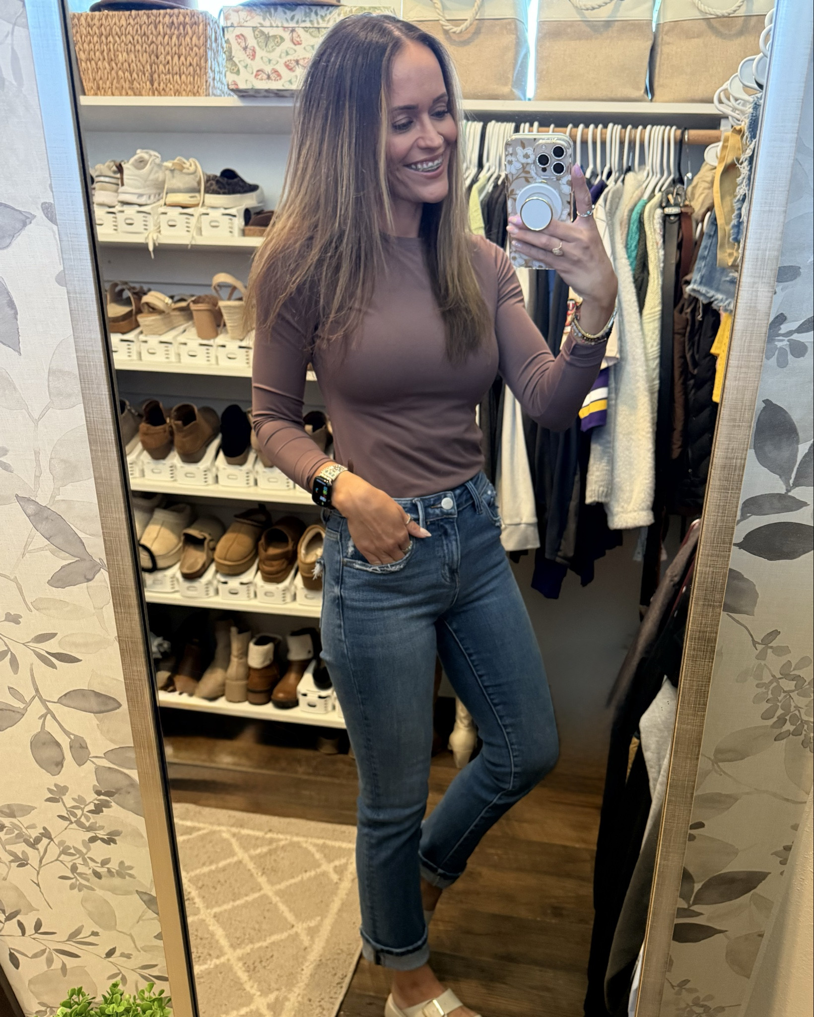 I love a good basic outfit. This long sleeve top from Amazon is double lined, very soft and super stretchy. I have this in a couple of different colors and also comes in a scoop neck and a short sleeve version. Jeans are risen brand, one of my favorites. I couldn’t find the exact ones because these are from a boutique but I linked another option. The sandals are soda, also from Amazon. Could have maybe sized up half a size. #amazon #amazoninfluencer #puimey #risenjeans

#LTKStyleTip #LTKBeauty
