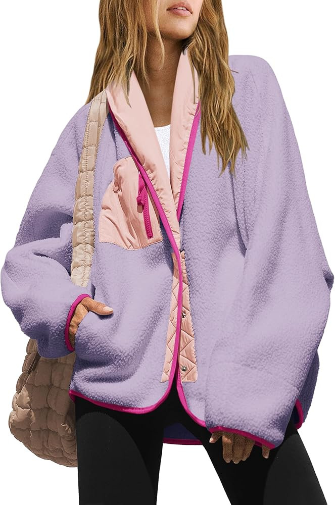 Nirovien Womens Fuzzy Fleece Jacket Colorblock Sherpa Jackets Shawl Winter Coats with Pockets War... | Amazon (US)
