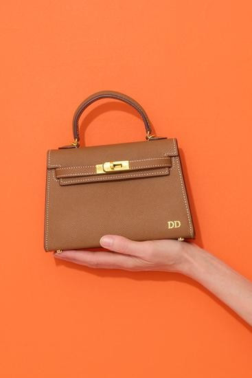 Lily & Bean Hettie Mini Bag - Tan with Initials & fabric Patterned Str | Lily and Bean