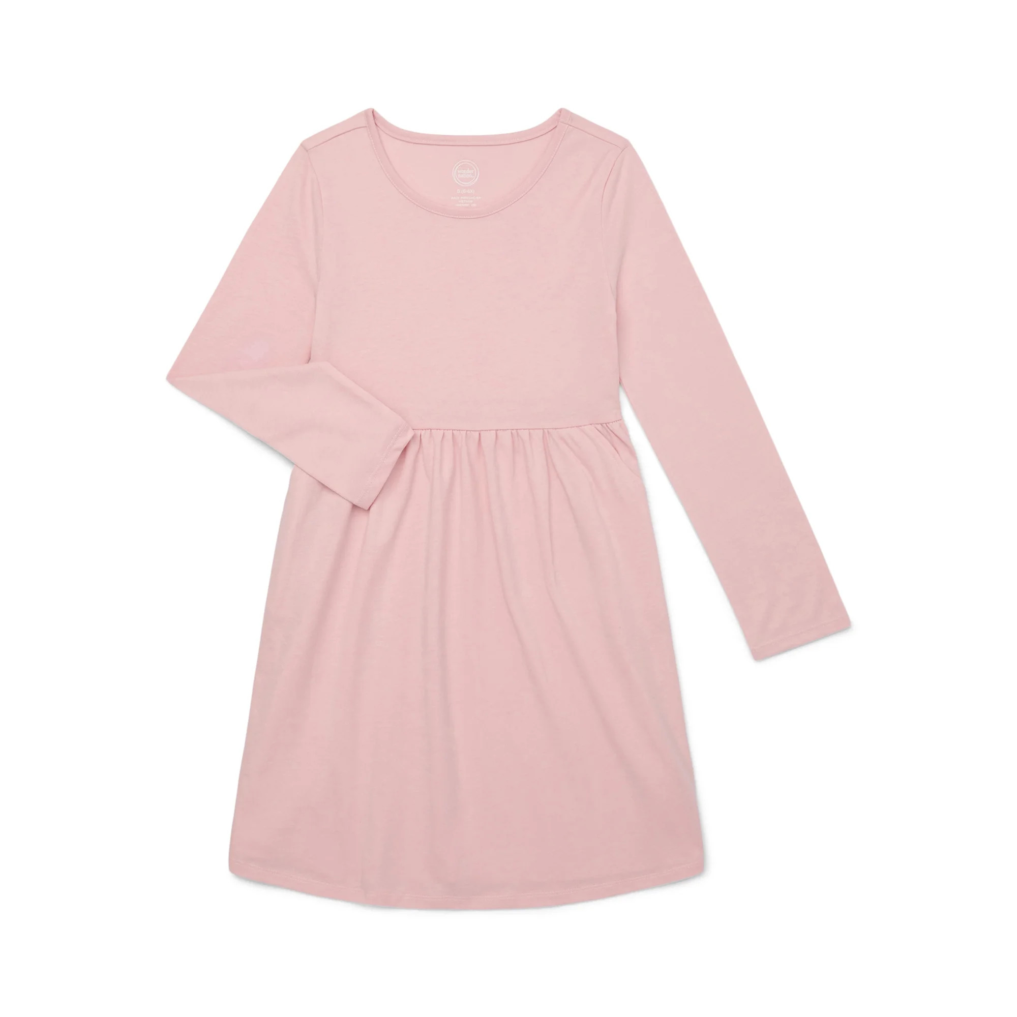 Wonder Nation Girls Long Sleeve Play Dress, Sizes 4-18 & Plus | Walmart (US)