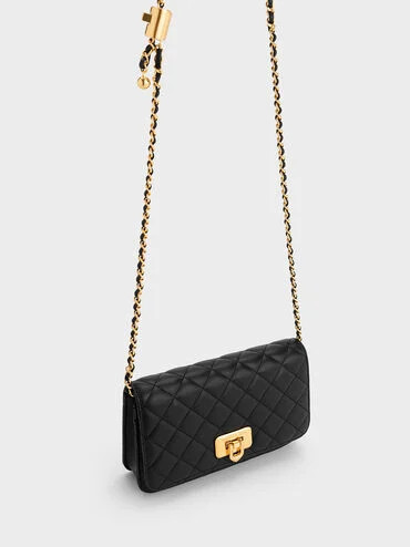 Cressida Quilted Push-Lock Clutch
    
         - Black | Charles & Keith CA