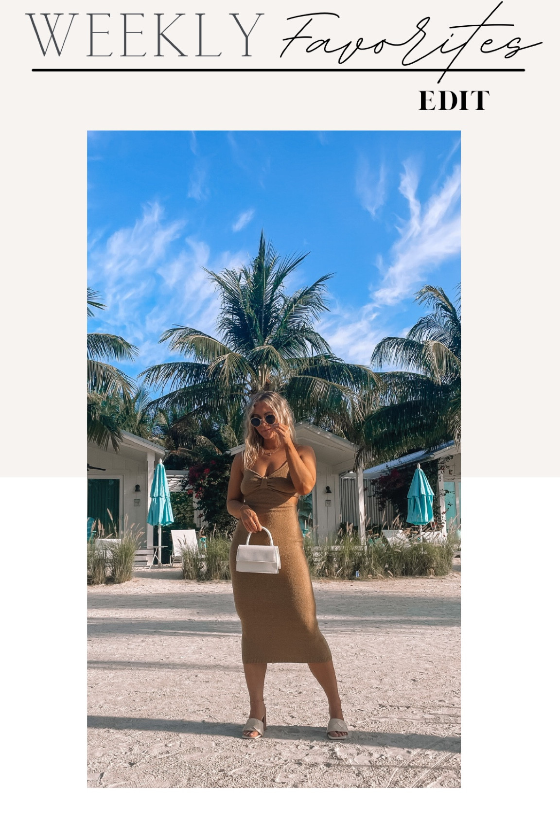 Gold cut out midi dress, white top handle purse, tan braided heeled sandals, gold monogram necklace, gold rimmed sunglasses, resort wear, vacation look, weekly favorites 

#LTKU #LTKunder100 #LTKtravel