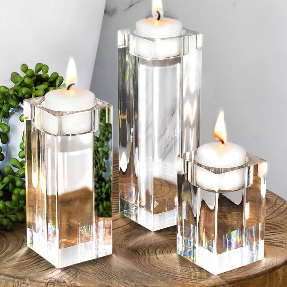 Clear Candle Holders for Table Centerpiece Dining Room Modern Silver Holder Tealight Set of 3 Cof... | Amazon (US)