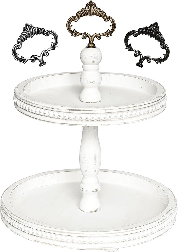 2 Tiered Tray Wooden Serving Stand by Felt Creative Home Goods. Small Shabby Chic Beaded Tray for... | Amazon (US)