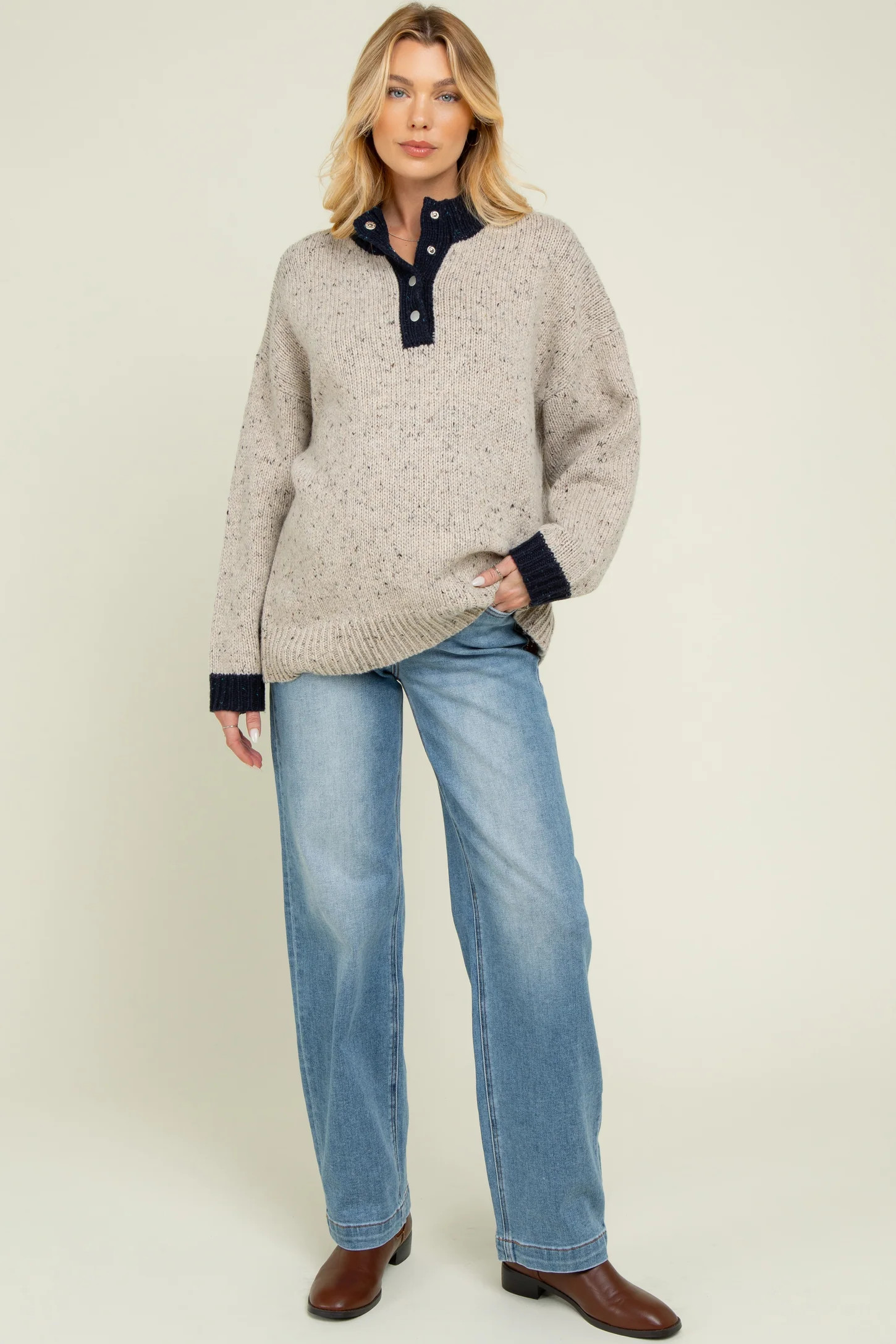 Blue Medium Wash Baggy Straight Leg Maternity Jeans | PinkBlush Maternity