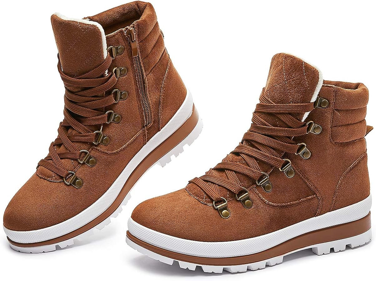 FRACORA Womens Combat Boots Lace Up Ankle Boots Winter Snow Boot Side Zipper Fashion Booties | Amazon (US)