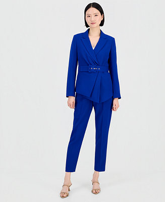 Tahari ASL Women's Belted Asymmetrical Jacket & Slim-Fit Pantsuit Set - Macy's | Macy's