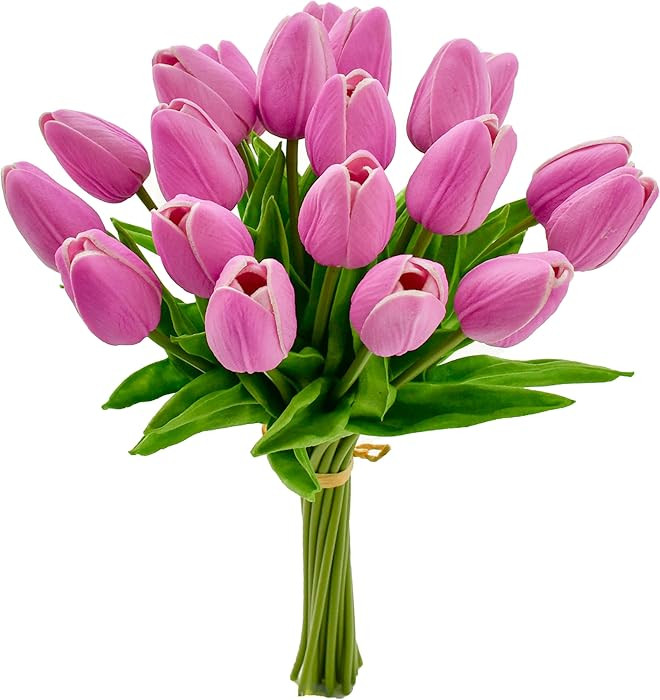 Mandy's Artificial Tulips 20 Stems Lavender PU Faux Flowers for Valentine's Day and Easter Decora... | Amazon (US)