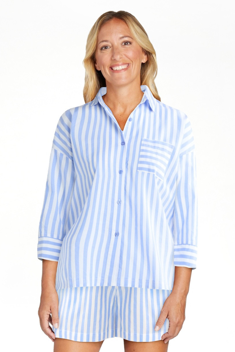 Joyspun Women’s Woven ¾ Sleeve Notch Collar Top and Boxer Shorts Pajama Set, Sizes XS-3X | Walmart (US)