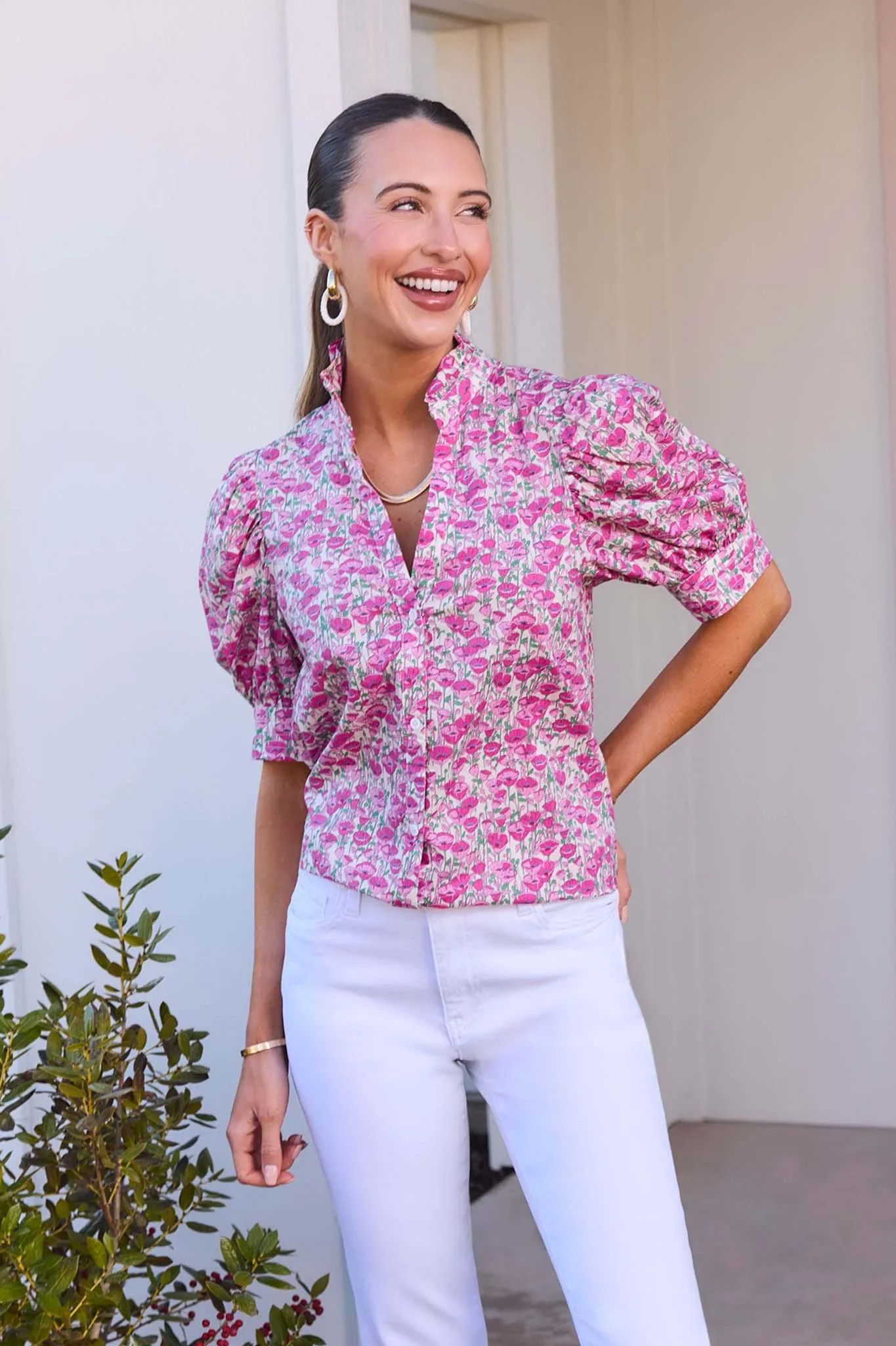 Delaney Pink Floral Puff Sleeve Top | Avara