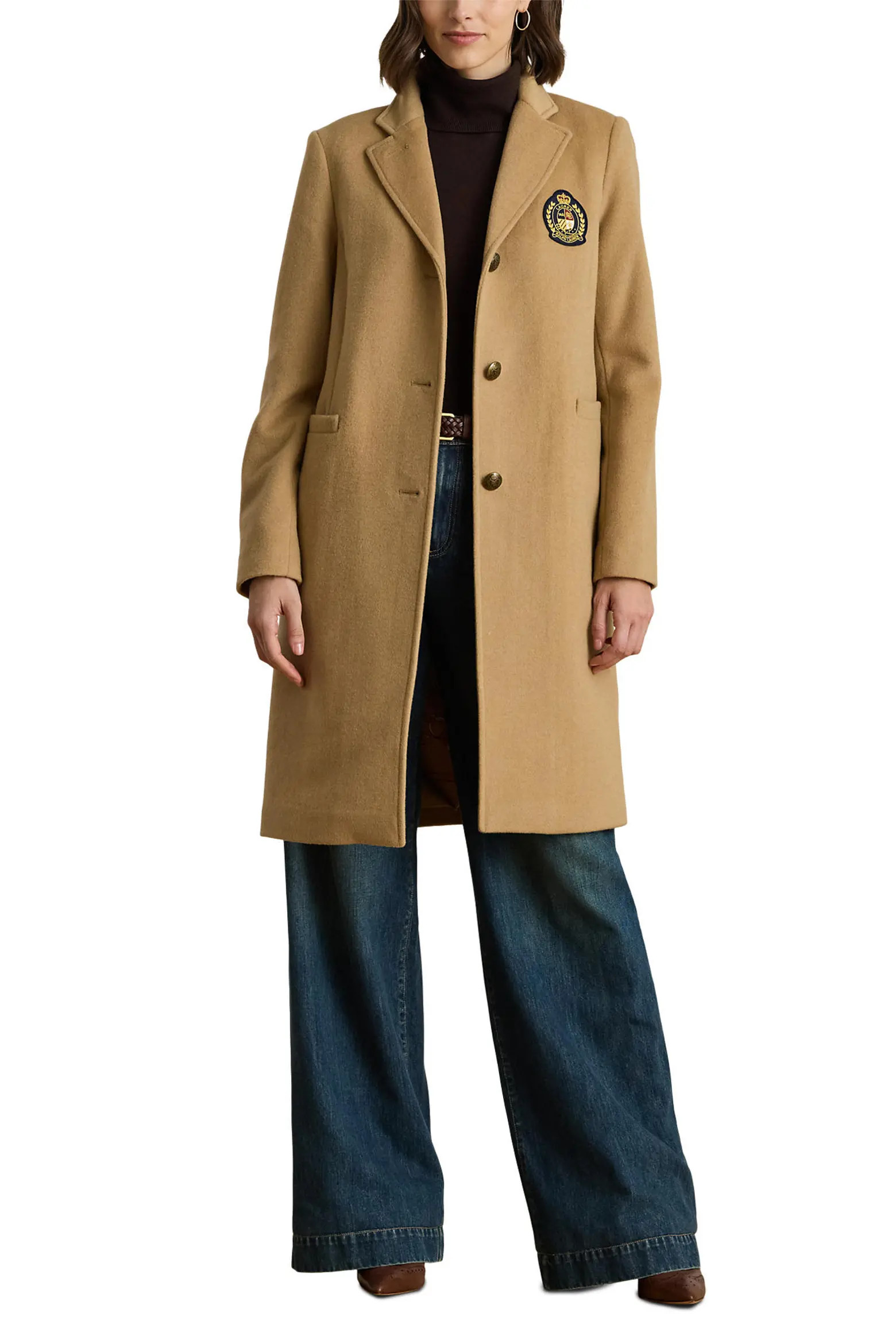 Lauren Ralph Lauren Crest Patch Wool Blend Reefer Coat (Women) | Nordstrom | Nordstrom
