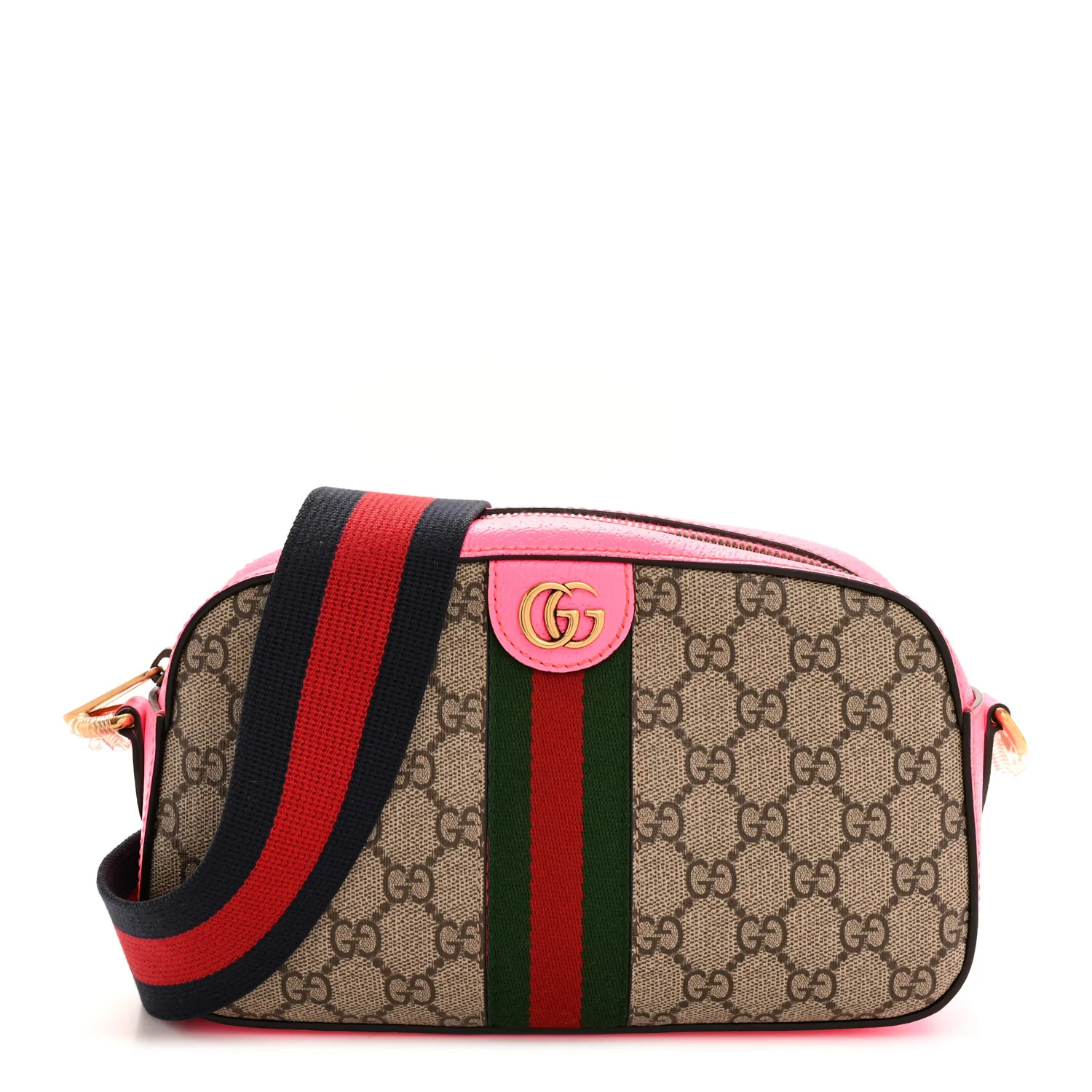 Gucci GG Supreme Monogram Textured Dollar Calfskin Web Ophidia Small Crossbody Bag Beige Ebony Fuchsia | FASHIONPHILE (US)