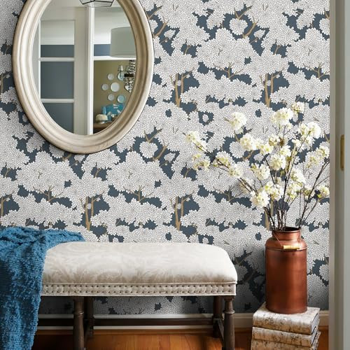 JiffDiff Tree Wallpaper Peel and Stick Jungle Wall Paper Forest Mural Stick on Wallpaper Modern Waterproof Self Adhesive Contact Paper (17.3" x 400" Blue) | Amazon (US)