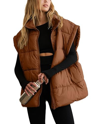 APAFES Women Winter Oversized Puffer Vest Lightweight Stand Collar Flysleeve Insulated Padded Puffy Jackets Coat with Pockets | Amazon (US)