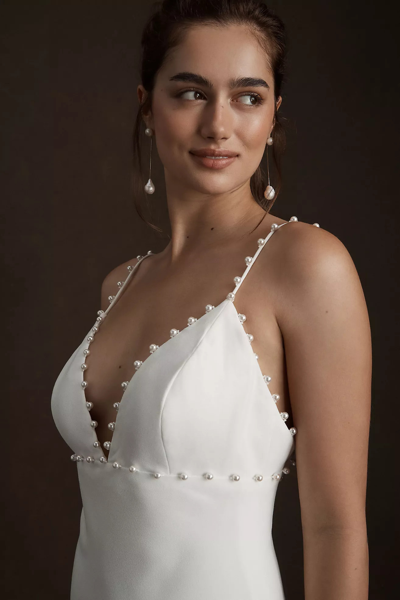 Savannah Miller Dora Pearl-Trimmed V-Neck Crepe Wedding Gown | Anthropologie (US)