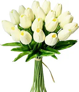 Mandy's 20pcs Cream Artificial Tulip Silk Flowers 13.5" for Valentine’s Day Gifts in Bulk Home ... | Amazon (US)