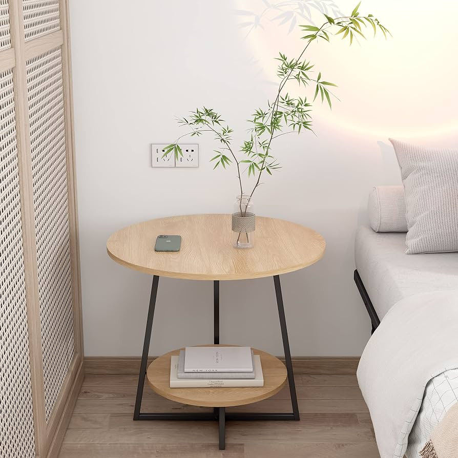 Lamhorm 2 Tier Small Round Side Table, Wooden End Table with Storage Shelf, Modern Coffee Table w... | Amazon (US)