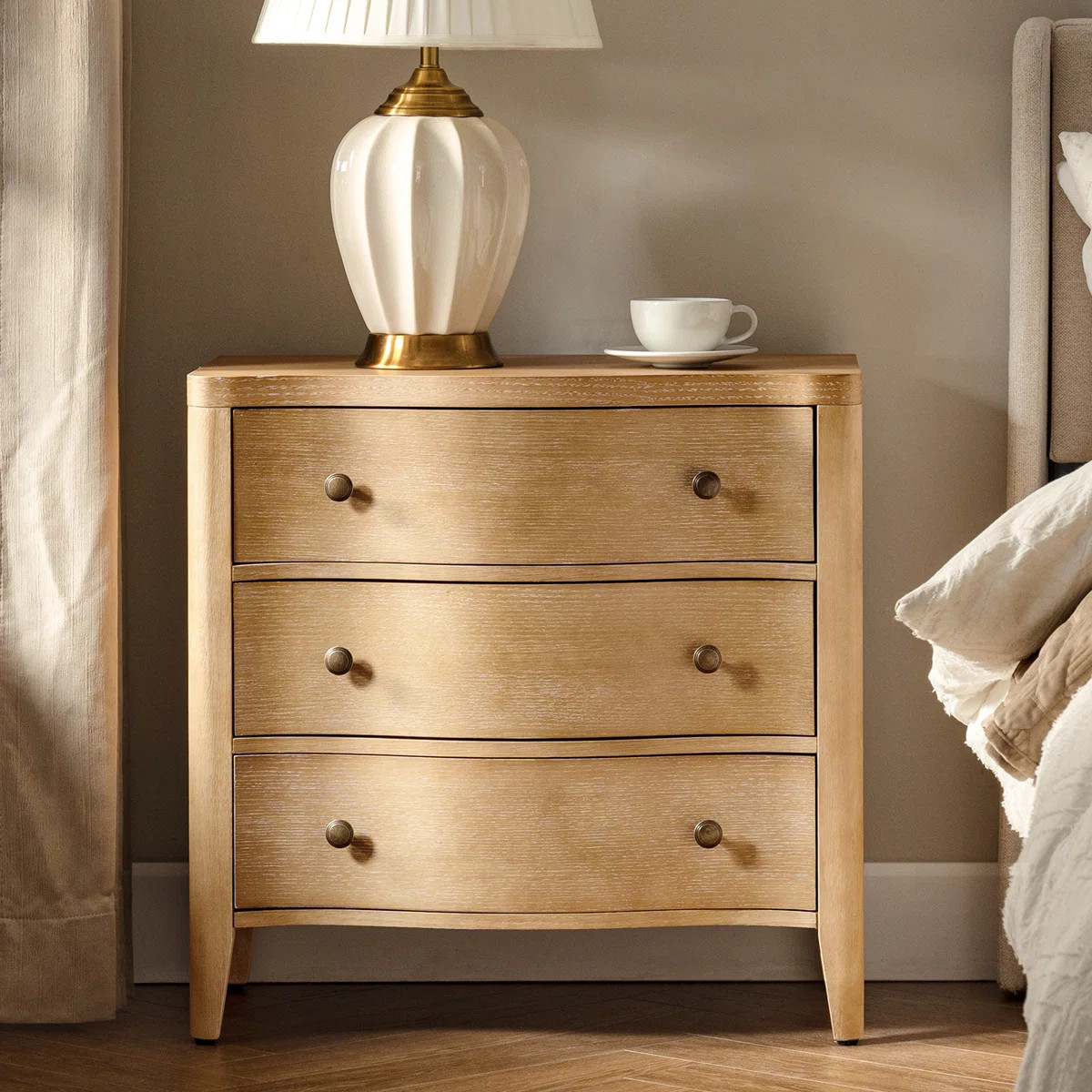 Elfine Modern 27''W 3-Drawers Curves Nightstand with Built-In Charging Station | Wayfair North America