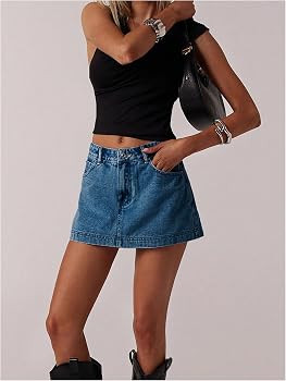 MakeMeChic Women's Jean Denim Skirt Shorts Y2k Mini Skirt Denim Skorts Streetwear | Amazon (US)
