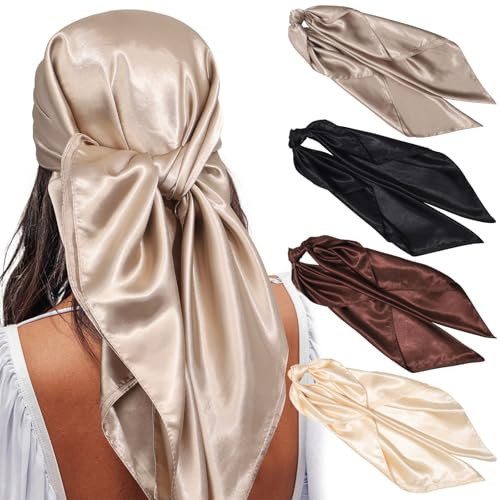 AWAYTR 35” Satin Large Square Head Scarves - 4PCS Silk Like Neck Scarf Hair Sleeping Wraps Satin Silk Scarfs for Women | Amazon (US)